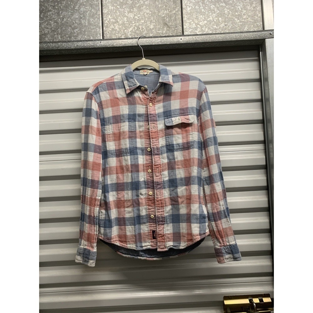 Faherty Reversible Shirt Mens Small Pink/Blue Plaid Long Sleeve Doublecloth